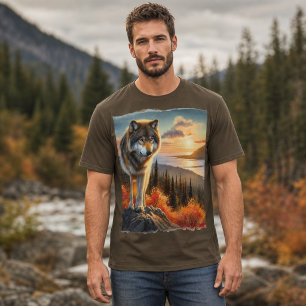 Camiseta Lobo Timber do Alasca Temporada de Outono Masculin