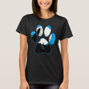 Camiseta Lobo Uivando à Lua Pata de Cachorro Azul Halloween