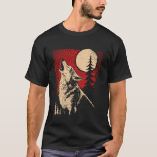 Camiseta Lobo Uivando Floresta Da Natureza Lua Acampamento