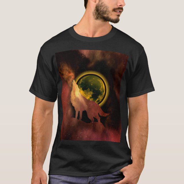 CAMISETA LOBO UIVANDO NA GALÁXIA DA LUA NO ESPAÇO (Frente)