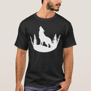Camiseta Lobo Uivando no Design de Silhueta da Floresta Pre