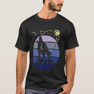 Camiseta Lobo Uivando para a Lua e Estrelas