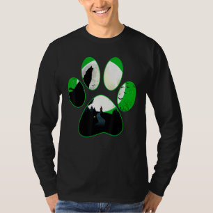 Camiseta Lobo Uivando Para Lua Pata de Cachorro Verde Hallo