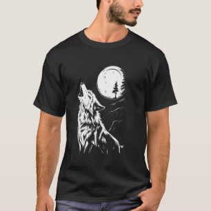Camiseta Lobo Uivando Sob a Noite de Lua Arte da Natureza d