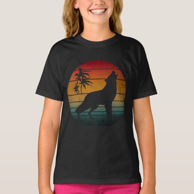 Camiseta lobo uivando vintage (Frente)