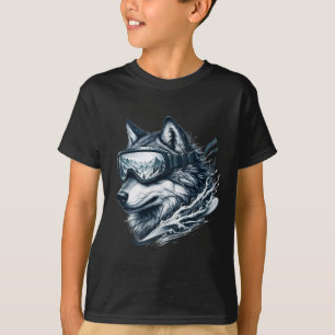 Camiseta Lobo Usando Óculos de Esqui Snowboard Lobo Esquia