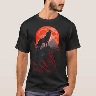 Camiseta Lobo Vermelho Uivando Na Floresta Ao Luar Amantes