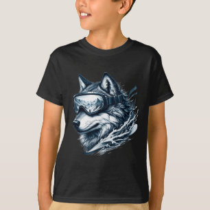Camiseta Lobo vestindo óculos de neve de esqui lobo esquian
