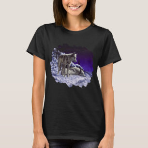 Camiseta Lobos cinzas na neve de inverno à noite