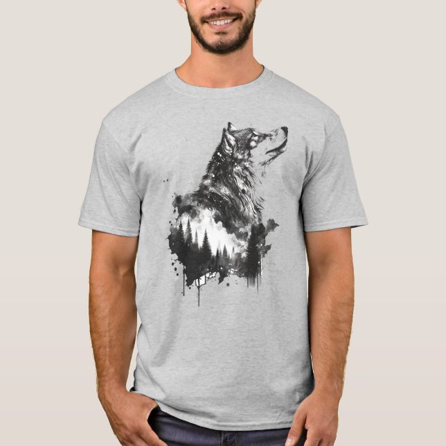Camiseta Lobos-de-Arte Gráfica Wolves Animais Arte Fã (Frente)