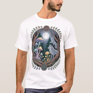 Camiseta Lobos Encantados ao Luar e Cogumelos Psikedélicos