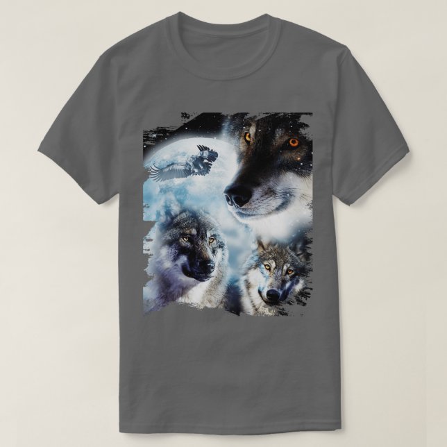Camiseta Lobos Espaciais 3 Lobo De Neve A Uivar Na Lua 1 (Frente do Design)