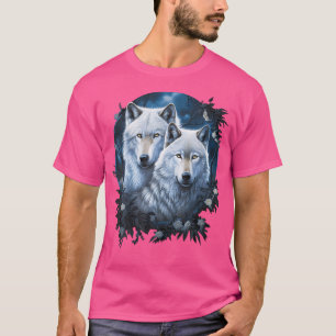 Camiseta Lobos na Floresta por Noite Lua Fantasia Art Wi
