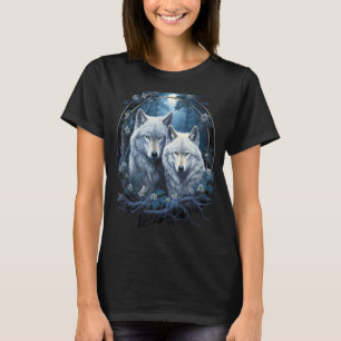 Camiseta Lobos na Floresta por Noite Lua Fantasia Art Wi