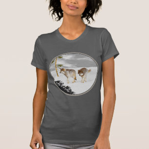 Camiseta Lobos na Pintura da Neve - Arte Original sobre a V
