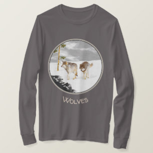 Camiseta Lobos na Pintura da Neve - Arte Original sobre a V