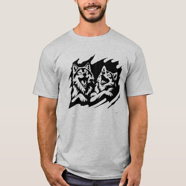 Camiseta Lobos Rindo Logótipo da Vida Selvagem Animal Art (Frente)