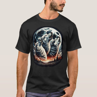 Camiseta Lobos uivando à Lua