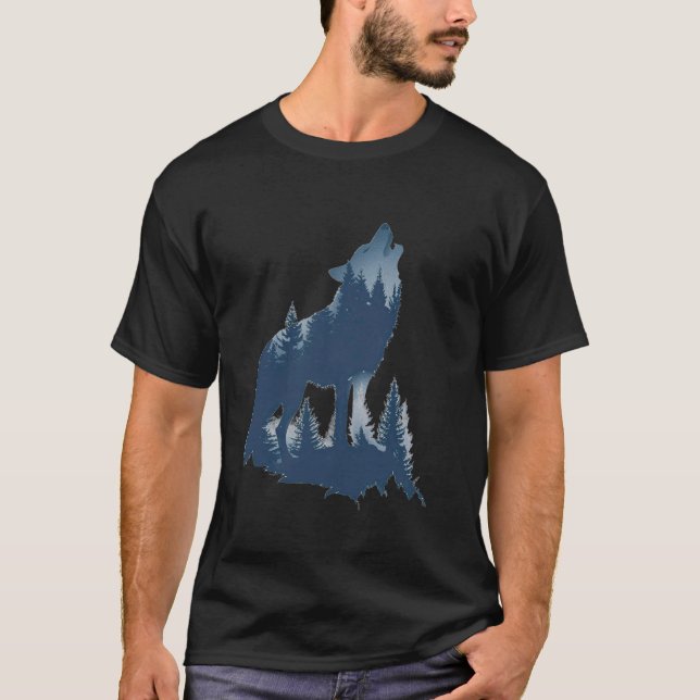 Camiseta Lobos uivando em frente à lua e lobo-da-floresta (Frente)