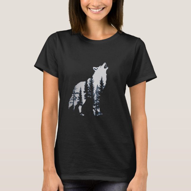 Camiseta Lobos uivando em frente à lua e lobo-da-floresta (Frente)