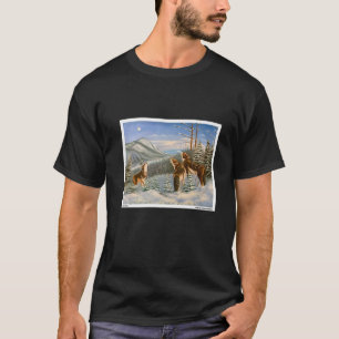 Camiseta Lobos Uivando Pintura a Óleo de Inverno Animais Do
