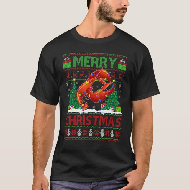 Camiseta Lobster Fish   Xmas Tree Ugly Santa Lobster Christ (Frente)
