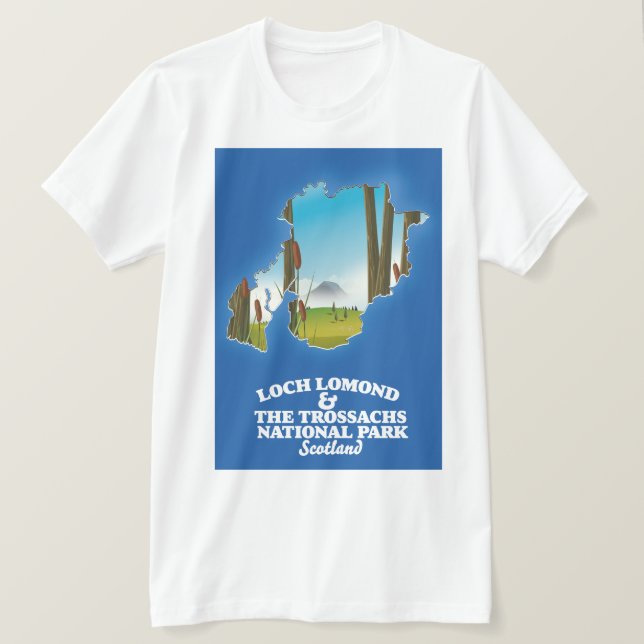 Camiseta loch lomond e o mapa do parque nacional de trossac (Frente do Design)