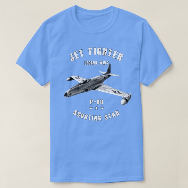 Camiseta Lockheed P80 disparando aviões militares de combat (Frente do Design)