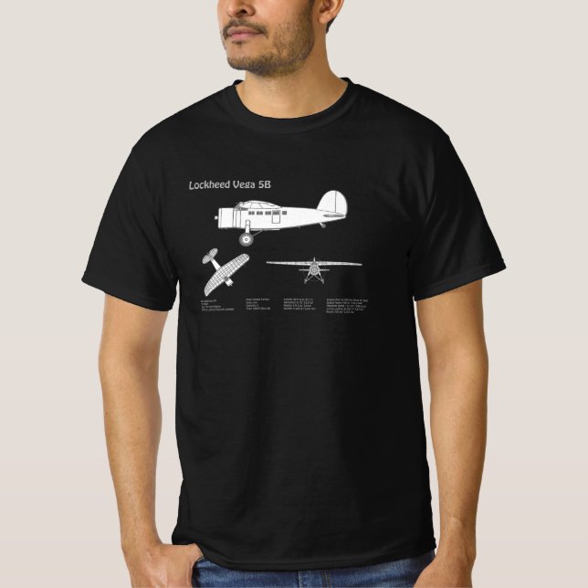 Camiseta Lockheed Vega 5B - Planos de avião ABD (Frente)