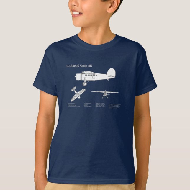 Camiseta Lockheed Vega 5B - Planos de avião ABD (Frente)