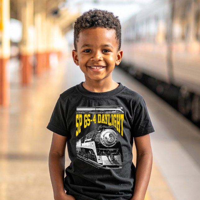Camiseta Locomotiva a vapor SP GS-4. Trem 4449 (SP GS-4 Daylight Steam Locomotive. 4449 Train. Boy Basic Black T-Shirt)