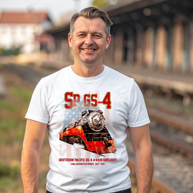 Camiseta Locomotiva Clássica do Pacífico Sul GS-4 (Southern Pacific GS-4 Daylight Steam Locomotive. Mens Basic T-Shirt)