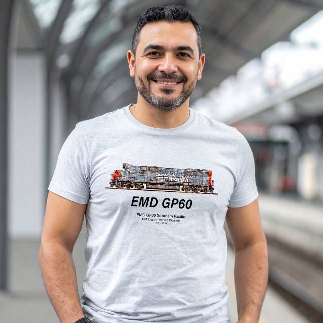 Camiseta Locomotiva diesel EMD GP60 do Pacífico Sul (EMD GP60 Diesel Locomotive of Southern Pacific. Mens Basic T-Shirt)