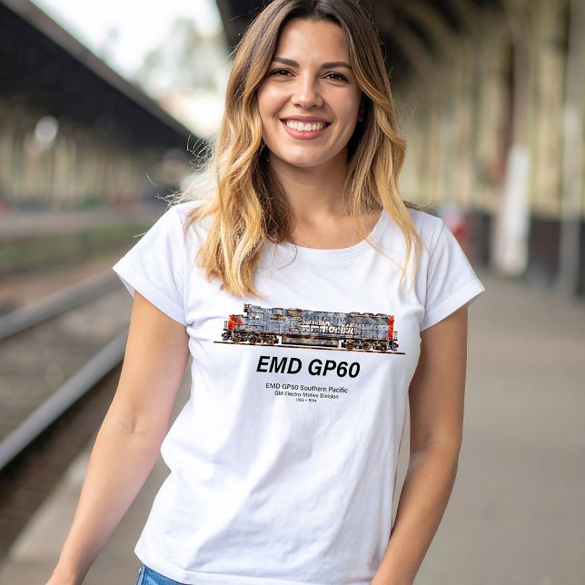 Camiseta Locomotiva diesel EMD GP60 do Pacífico Sul (EMD GP60 Diesel Locomotive of Southern Pacific. Womens Basic T-Shirt)