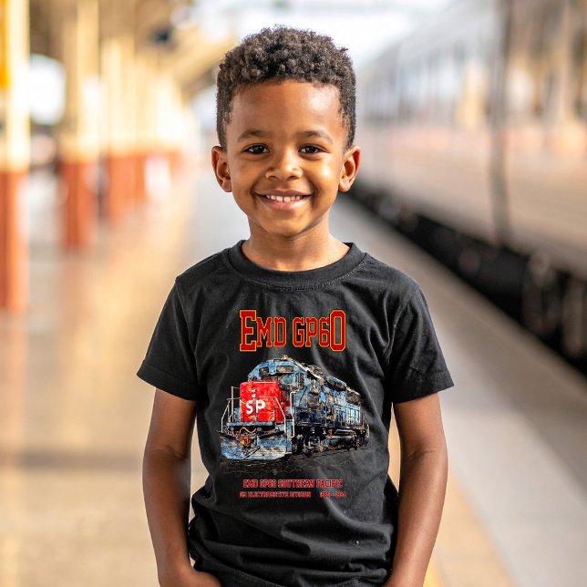 Camiseta Locomotiva diesel EMD GP60 do Pacífico Sul (EMD GP60 Diesel Locomotive of Southern Pacific. Boy Basic T-Shirt)