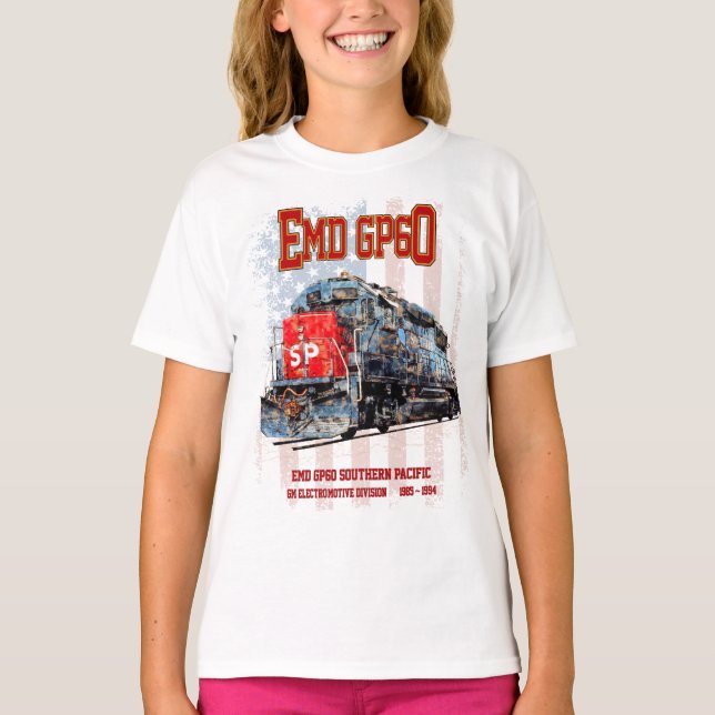 Camiseta Locomotiva diesel EMD GP60 e bandeira americana (Frente)