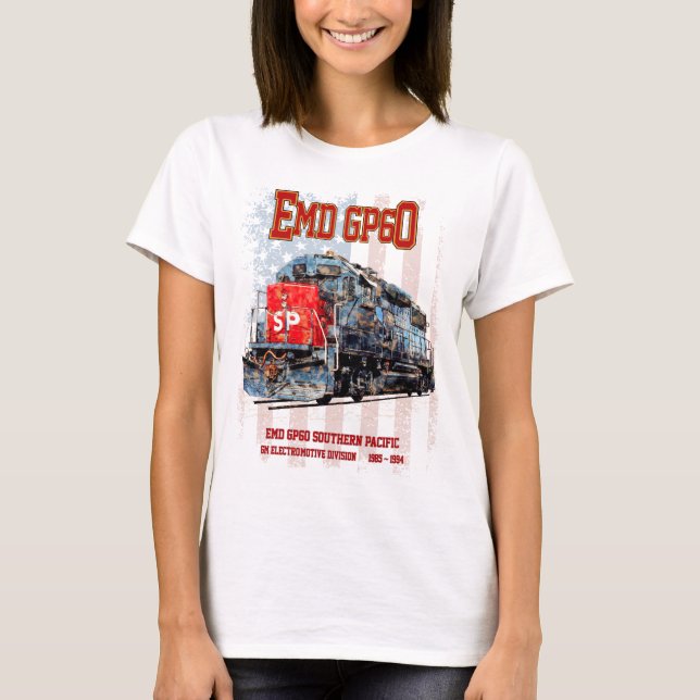 Camiseta Locomotiva diesel EMD GP60 e bandeira americana (Frente)