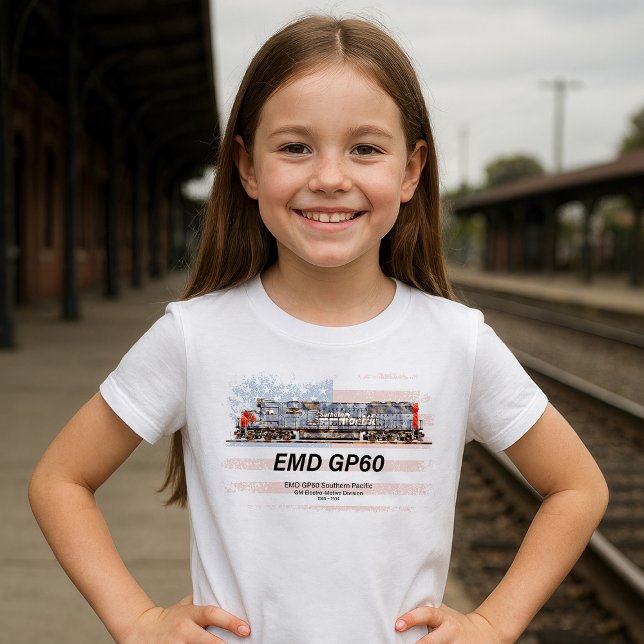 Camiseta Locomotiva diesel EMD GP60 e bandeira americana (EMD GP60 Diesel Locomotive of Southern Pacific. Girl Basic T-Shirt)