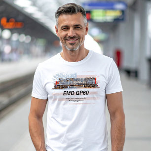 Camiseta Locomotiva diesel EMD GP60 e bandeira americana