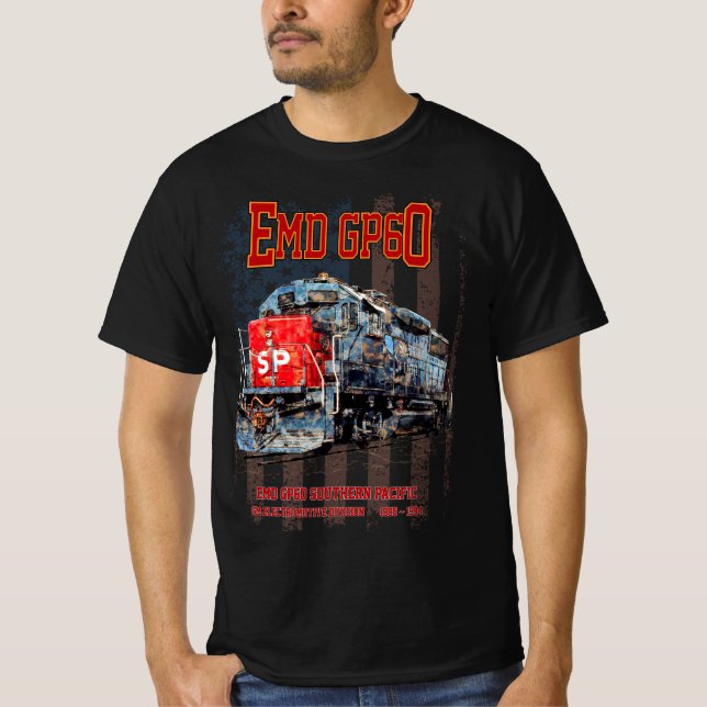 Camiseta Locomotiva diesel EMD GP60 e bandeira americana (Frente)