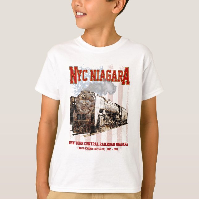 Camiseta Locomotiva NYC Niagara a vapor com bandeira americ (Frente)