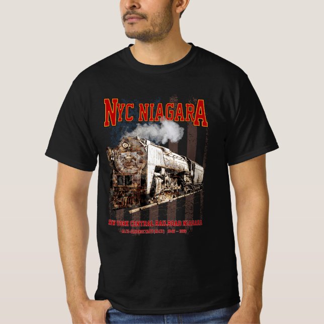 Camiseta Locomotiva NYC Niagara a vapor com bandeira americ (Frente)