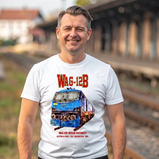 Camiseta Locomotiva WAG-12B. Caminho de ferro da Índia (WAG-12B Locomotive. Indian Railways freight Train. Mens Basic T-Shirt)