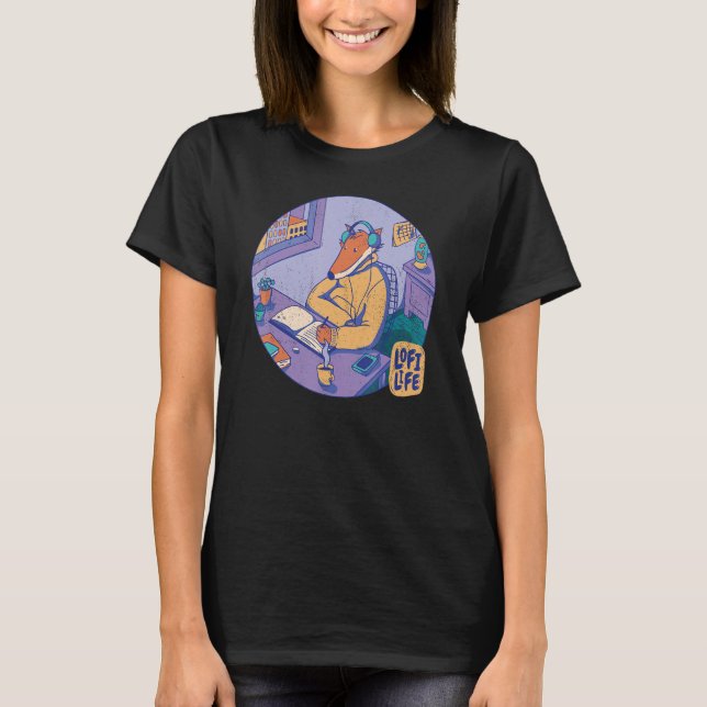 Camiseta LOFI Vibes Chill Relaxing Study Music Fox (Frente)