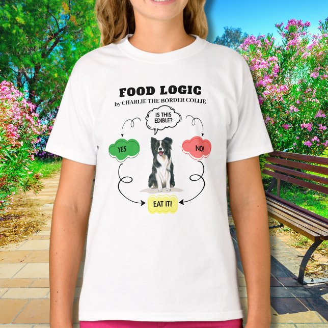 Camiseta Lógica de Comida de Collie de Borda Personalizada (Add pet name or other text to personalize.  Matching items available in collection)