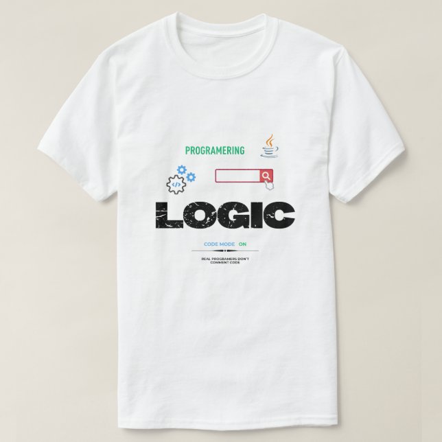 Camiseta Lógica Divertida Código Modo Ativado Programação (Frente do Design)