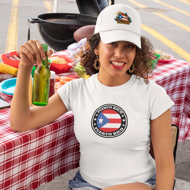 Camiseta Logo da Ronda Nacional de Bandeira Porto Rico (Puerto Rico National Flag Round Logo T-Shirt)