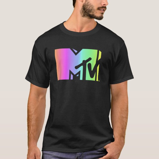 Camiseta Logo do Gradiente Rainbow Retro Televisão da MTV M (Frente)