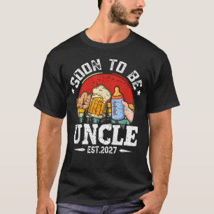 Camiseta Logo Tio Em Breve 2027 Retro Anúncio de Gravidez