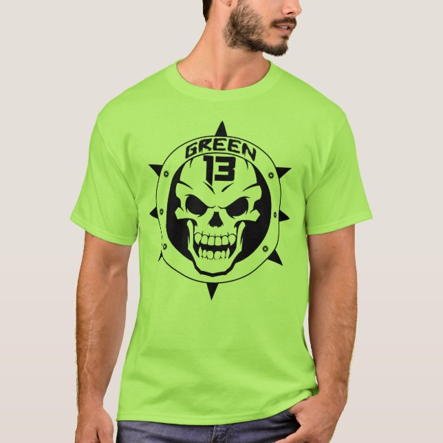 Camiseta Logotipo 2 do crânio tomado partido (verde) (Frente)